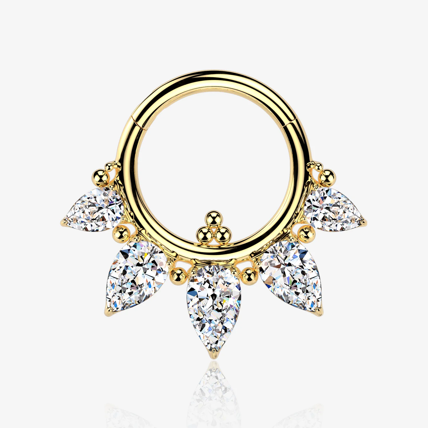 Implant Grade Titanium Golden Bali Sparkle Floral Clicker Hoop Ring