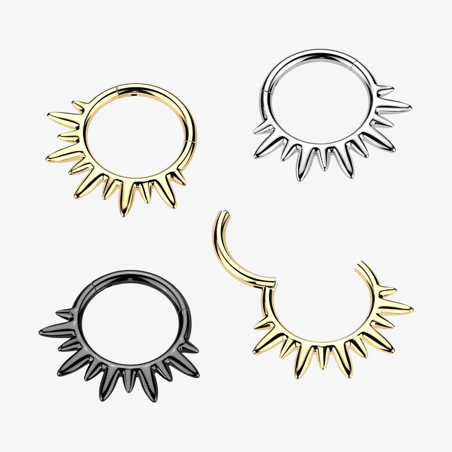 Implant Grade Titanium Golden Blazing Sun Rays Clicker Hoop Ring - Image 2