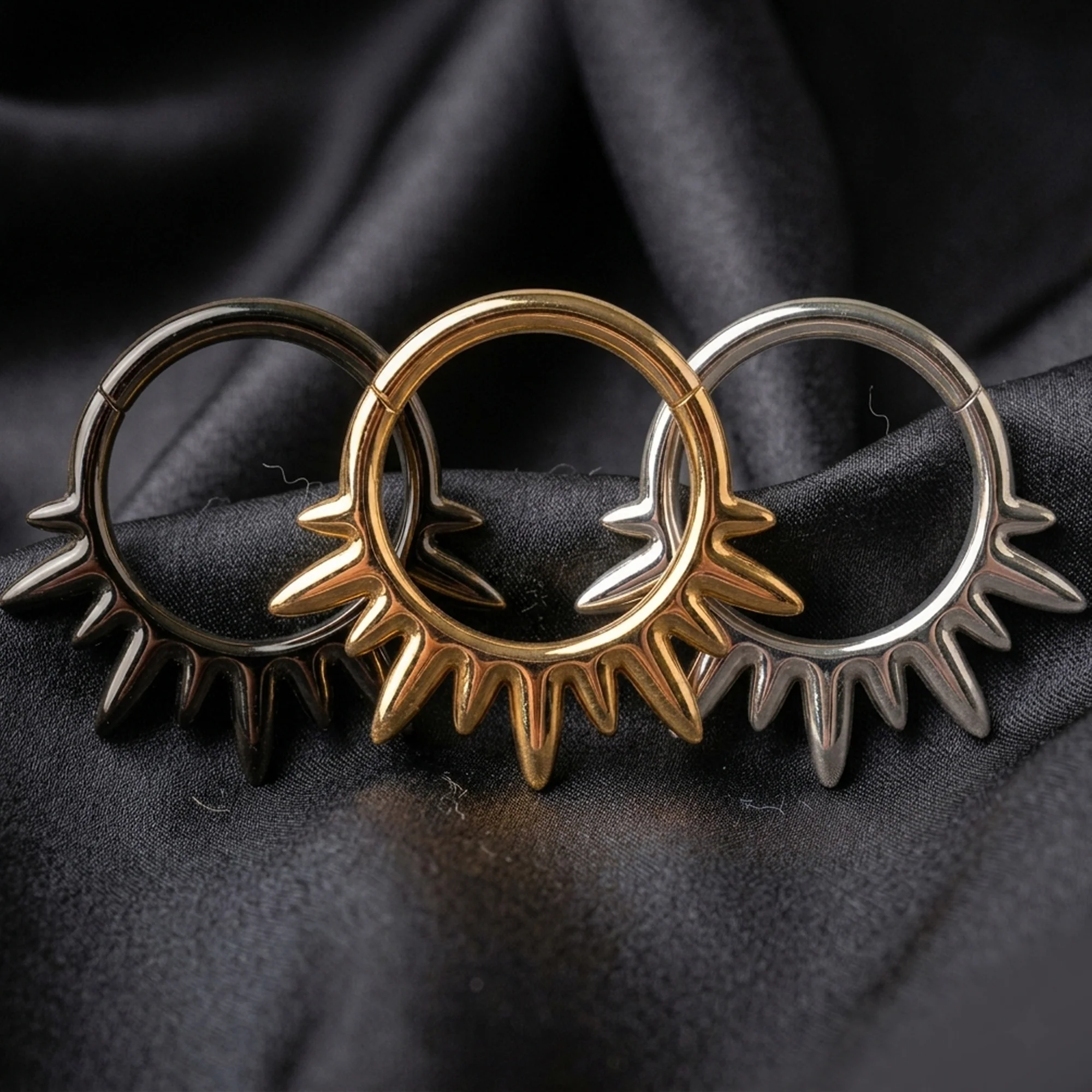 Implant Grade Titanium Golden Blazing Sun Rays Clicker Hoop Ring - Image 4