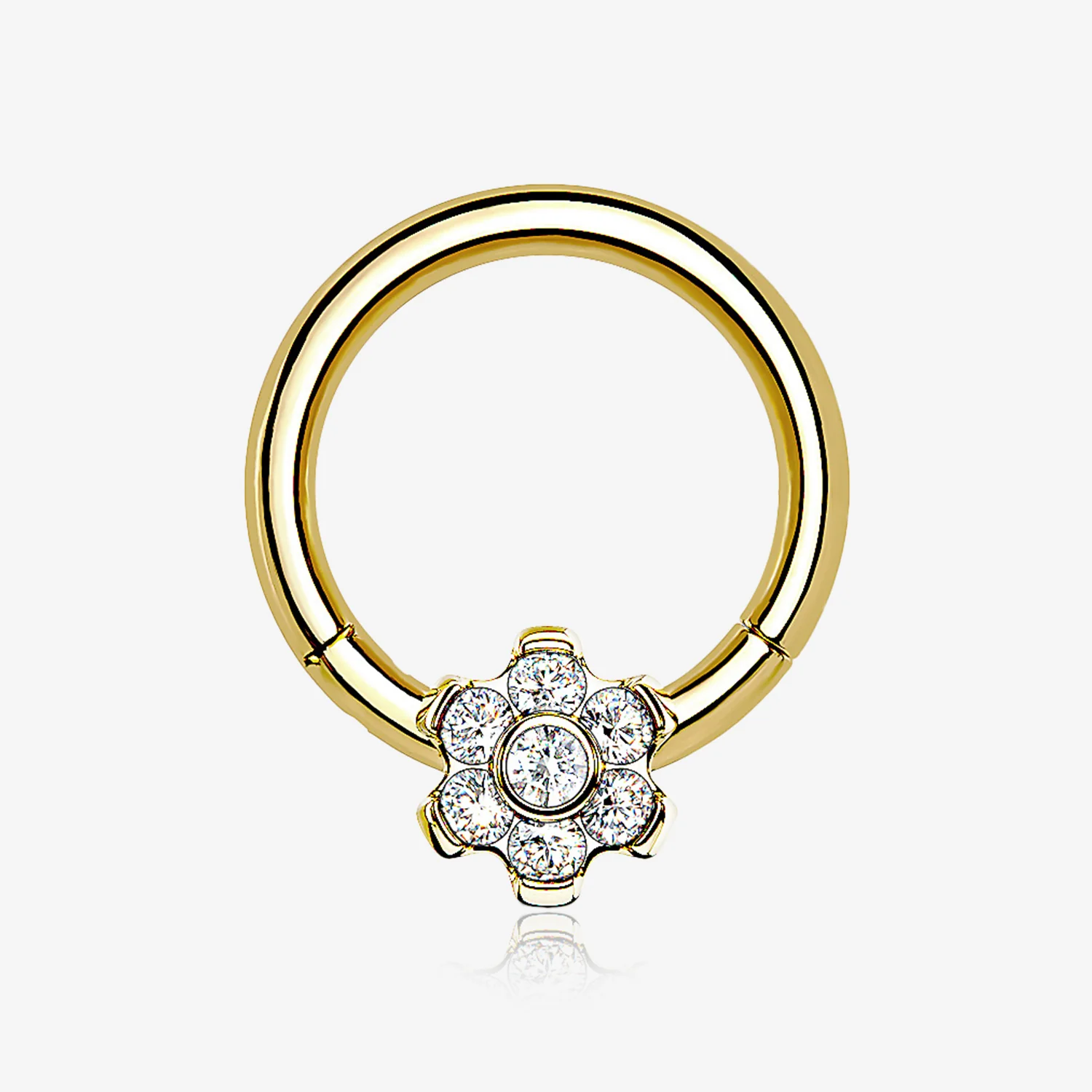 Implant Grade Titanium Golden Brilliant Flower Sparkle Clicker Hoop Ring