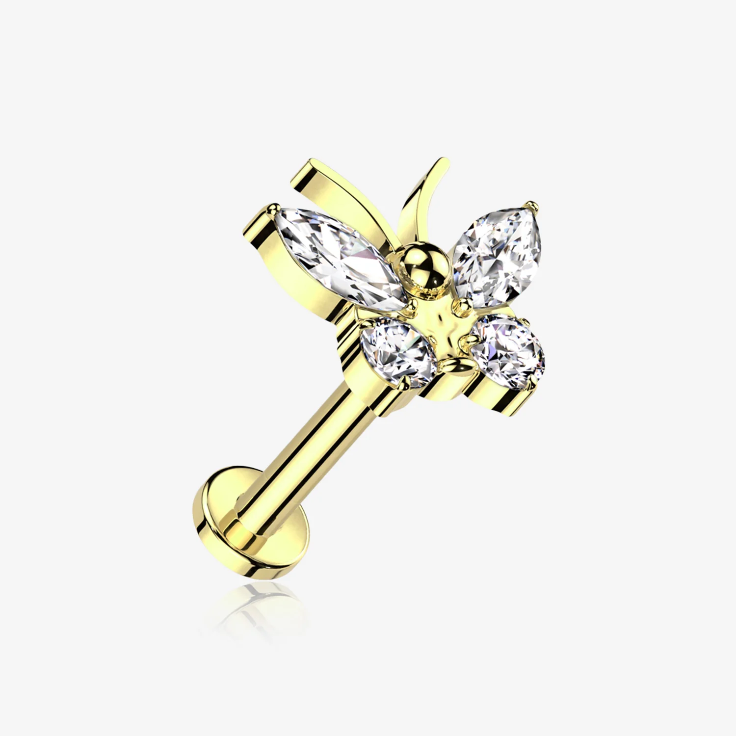 Implant Grade Titanium Golden Butterfly Sparkle Internally Threaded Flat Back Stud Labret