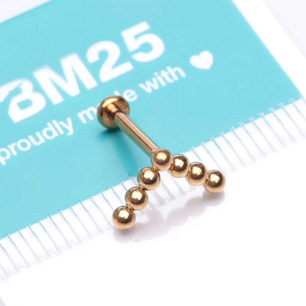Implant Grade Titanium Golden Chevron Arrow Beaded Ball Top Internally Threaded Labret Flat Back Stud - Image 4