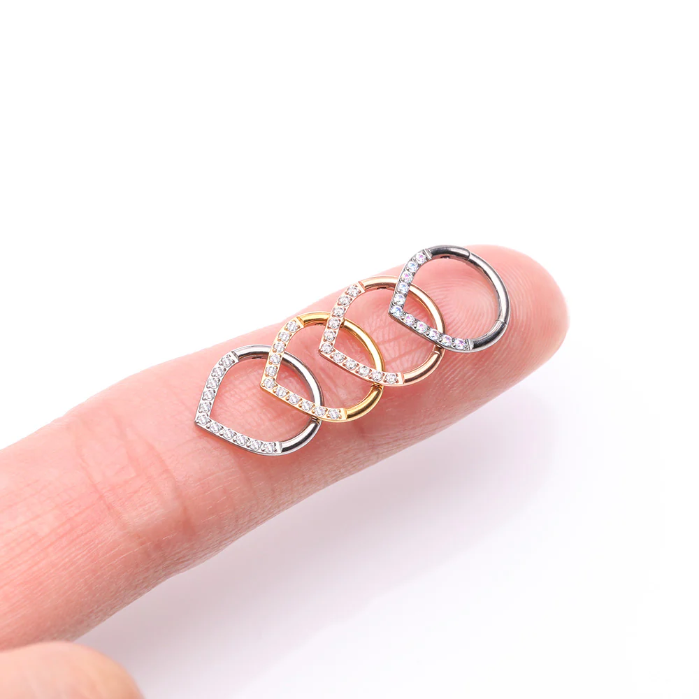 Implant Grade Titanium Golden Chevron Sparkle Lined Seamless Clicker Hoop Ring - Image 4