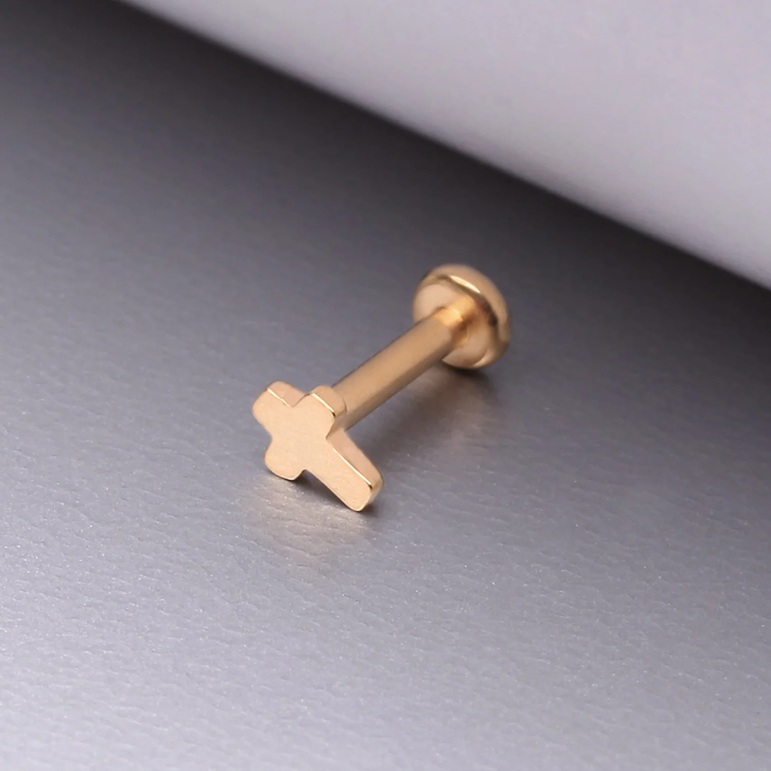 Implant Grade Titanium Golden Cross Top Internally Threaded Flat Back Stud Labret - Image 2