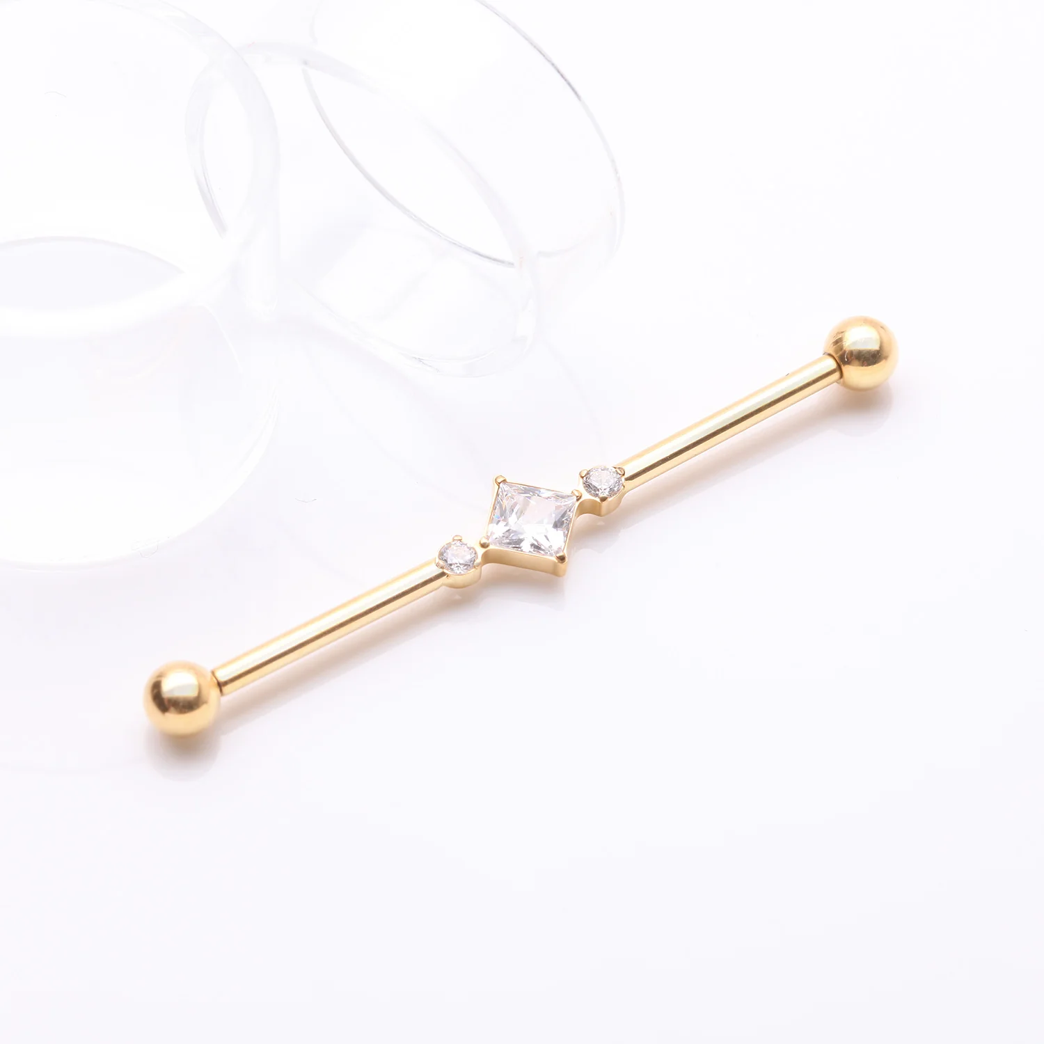 Implant Grade Titanium Golden Diamante Sparkle Internally Threaded Industrial Barbell - Image 2