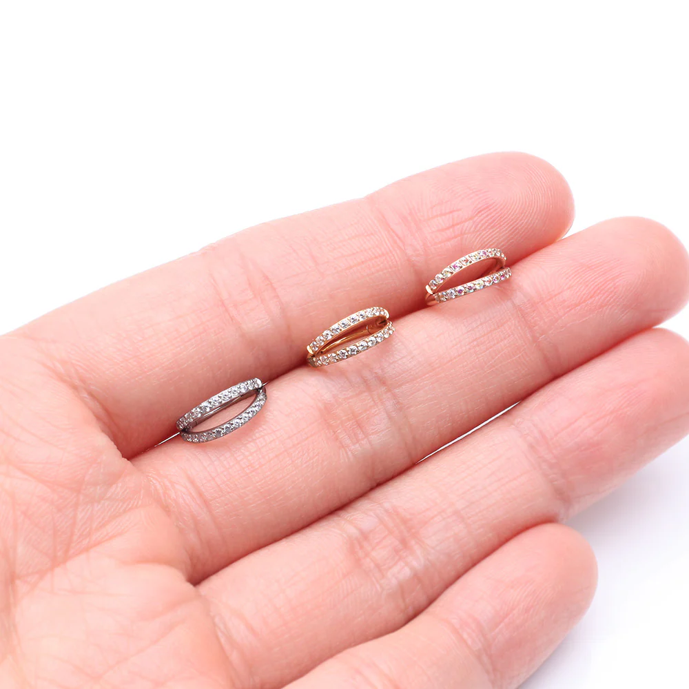 Implant Grade Titanium Golden Double Hoop Gems Seamless Clicker Hoop Ring - Image 4