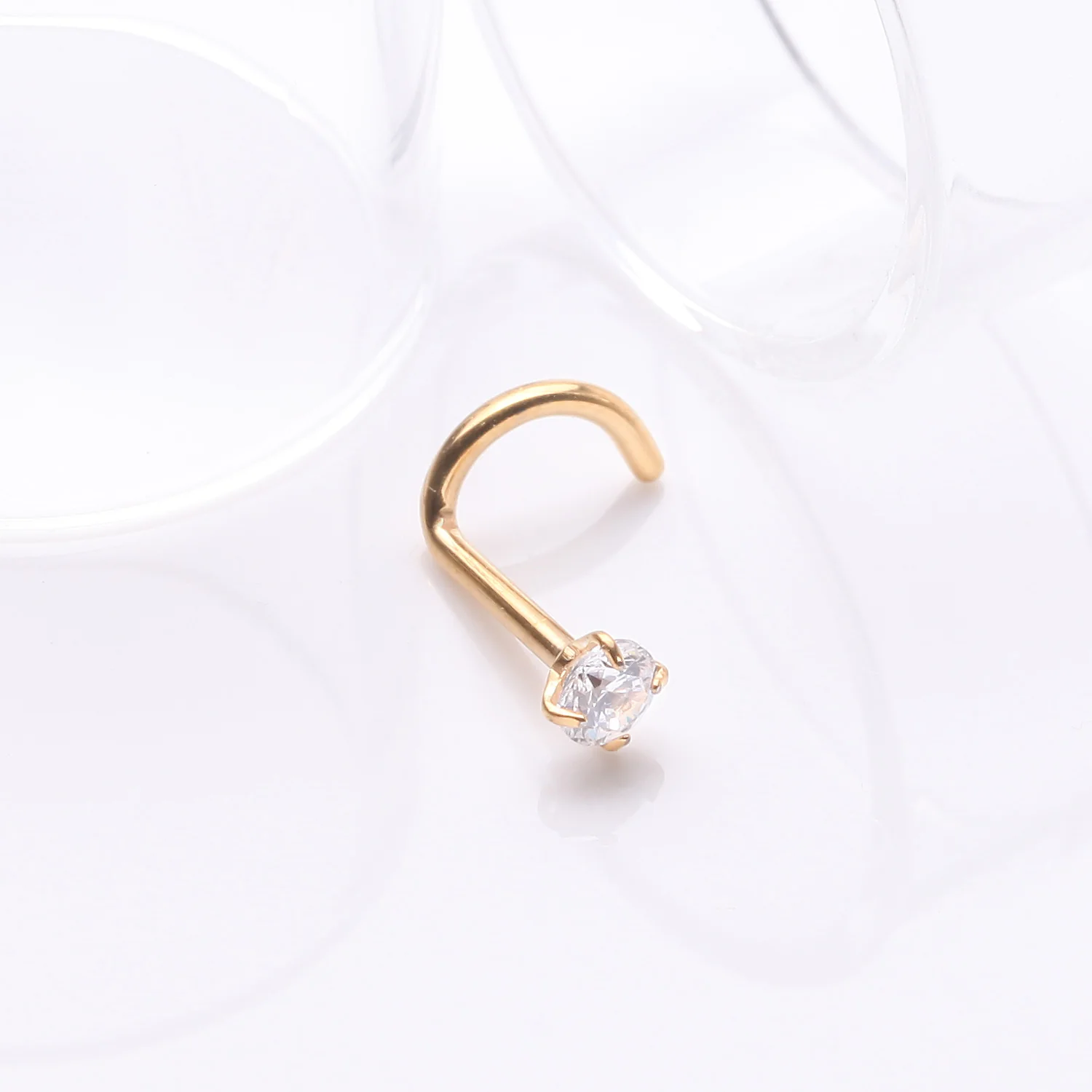 Implant Grade Titanium Golden Gem Sparkle Prong Set Top Nose Screw Ring - Image 2