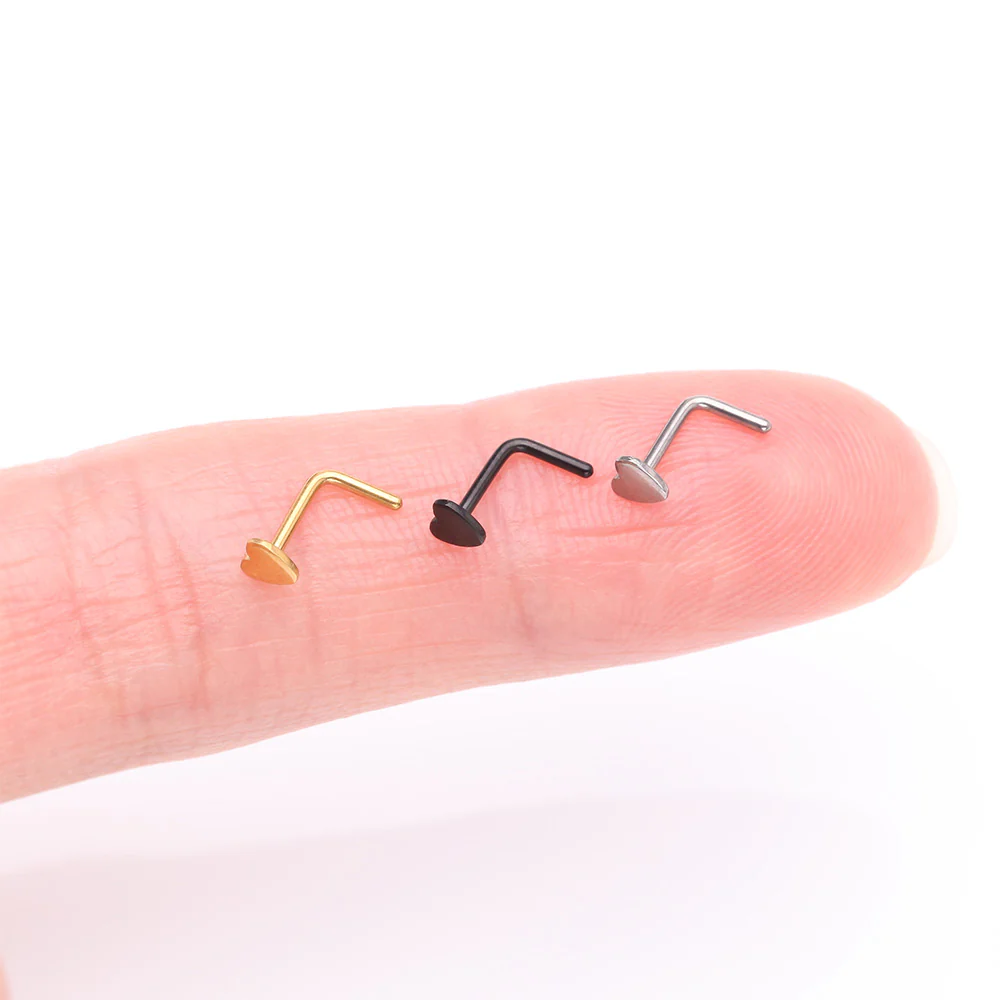 Implant Grade Titanium Golden Heart Icon L-Shaped Nose Ring - Image 4