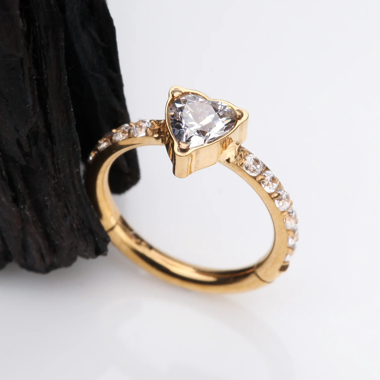Implant Grade Titanium Golden Heart Sparkle Multi-Gem Rimmed Seamless Clicker Hoop Ring - Image 2