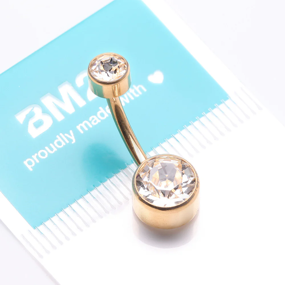 Implant Grade Titanium Golden Internally Threaded Bezel Set Gem Belly Button Ring - Image 5