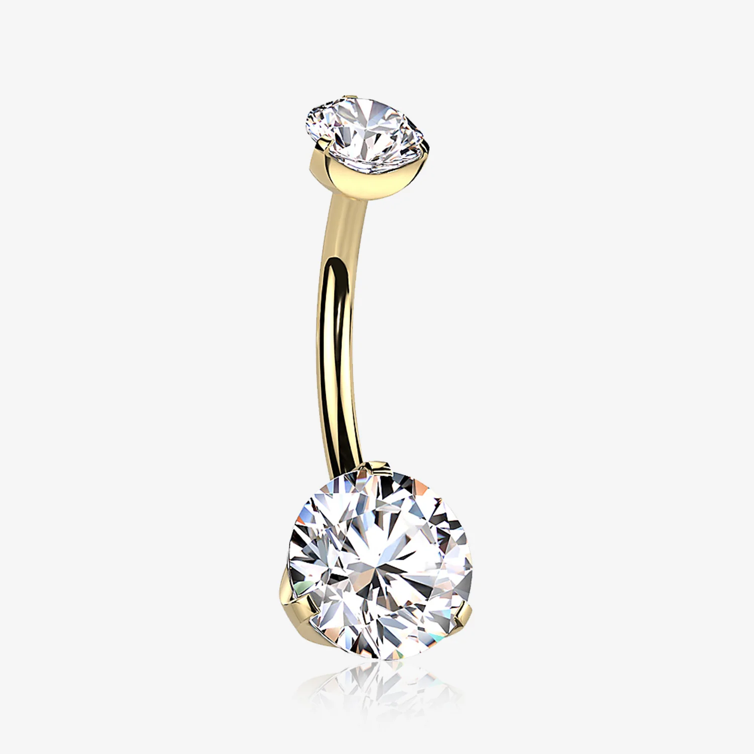 Implant Grade Titanium Golden Internally Threaded Prong Set Belly Button Ring