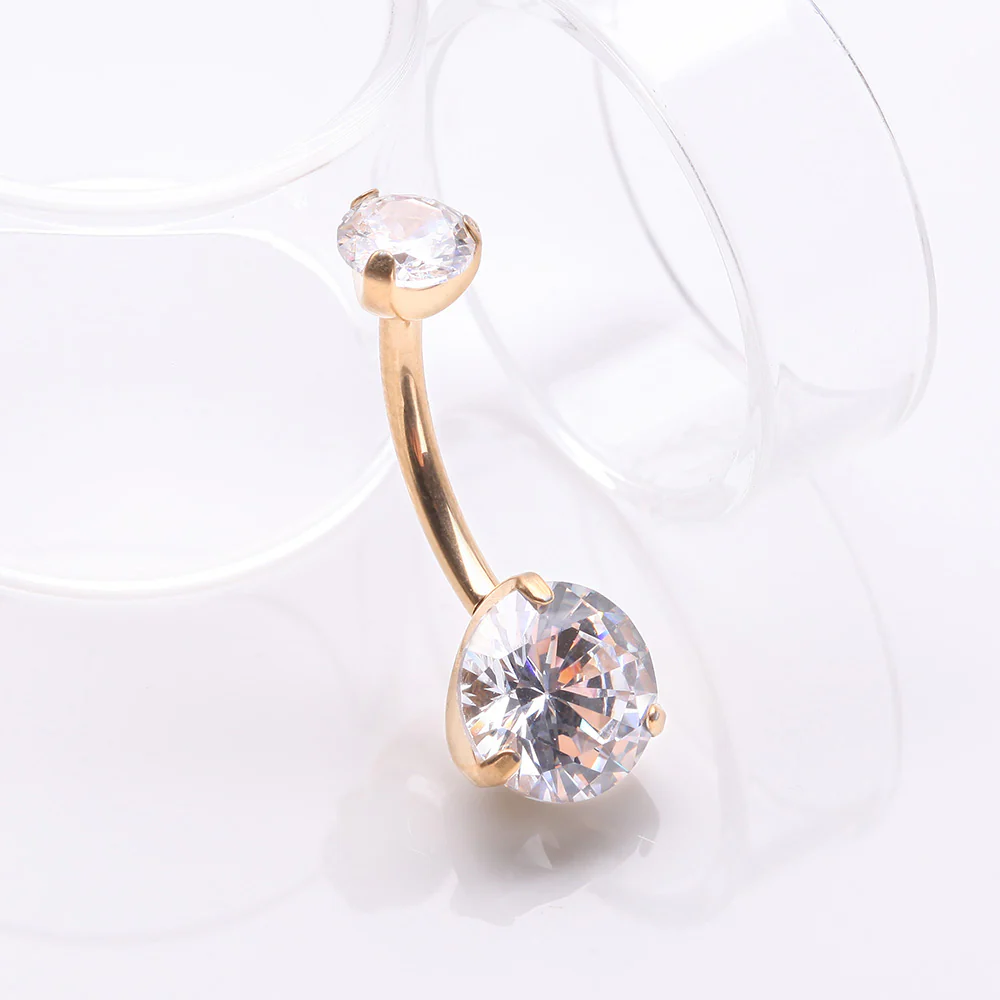 Implant Grade Titanium Golden Internally Threaded Prong Set Belly Button Ring - Image 3