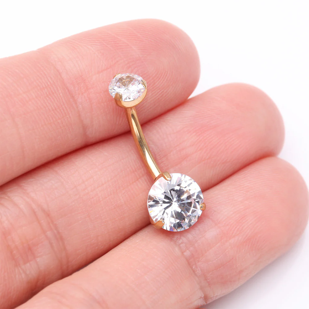 Implant Grade Titanium Golden Internally Threaded Prong Set Belly Button Ring - Image 4