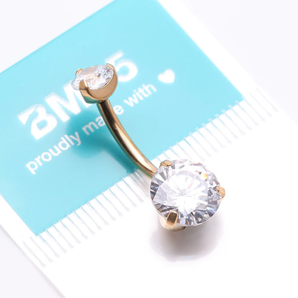 Implant Grade Titanium Golden Internally Threaded Prong Set Belly Button Ring - Image 5