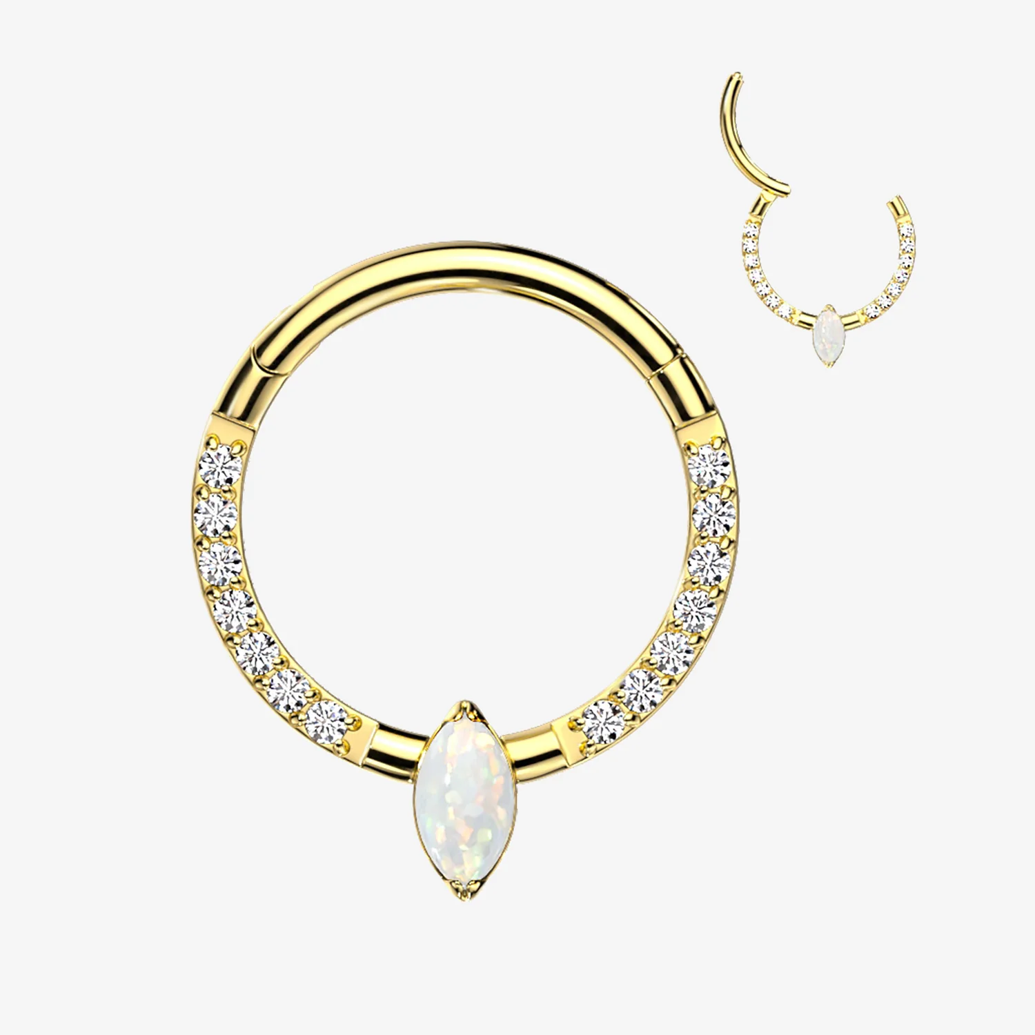 Implant Grade Titanium Golden Marquise Sparkle Fire Opal Lined Clicker Hoop Ring