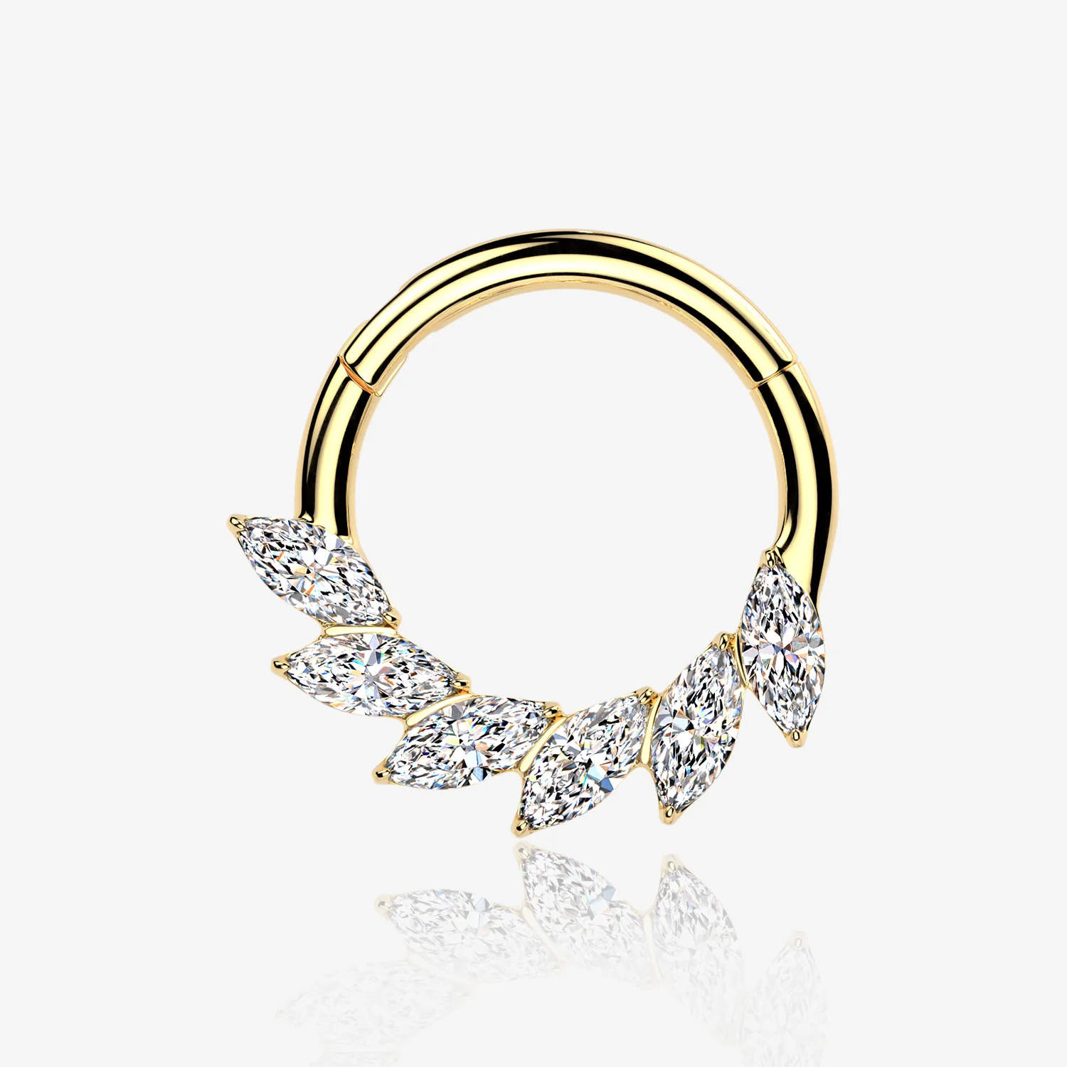 Implant Grade Titanium Golden Marquise Sparkle Floral Swirl Clicker Hoop Ring