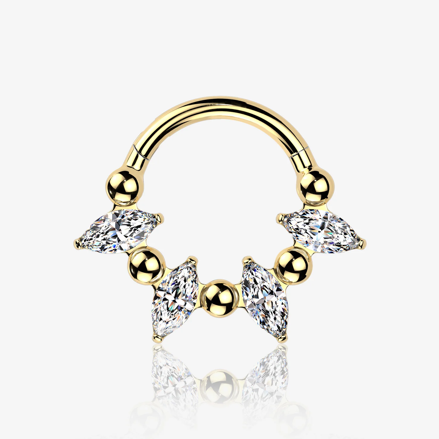 Implant Grade Titanium Golden Marquise Sparkle Royal Floral Clicker Hoop Ring