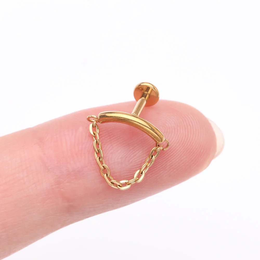 Implant Grade Titanium Golden Modern Curve Chained Internally Threaded Labret - Image 3