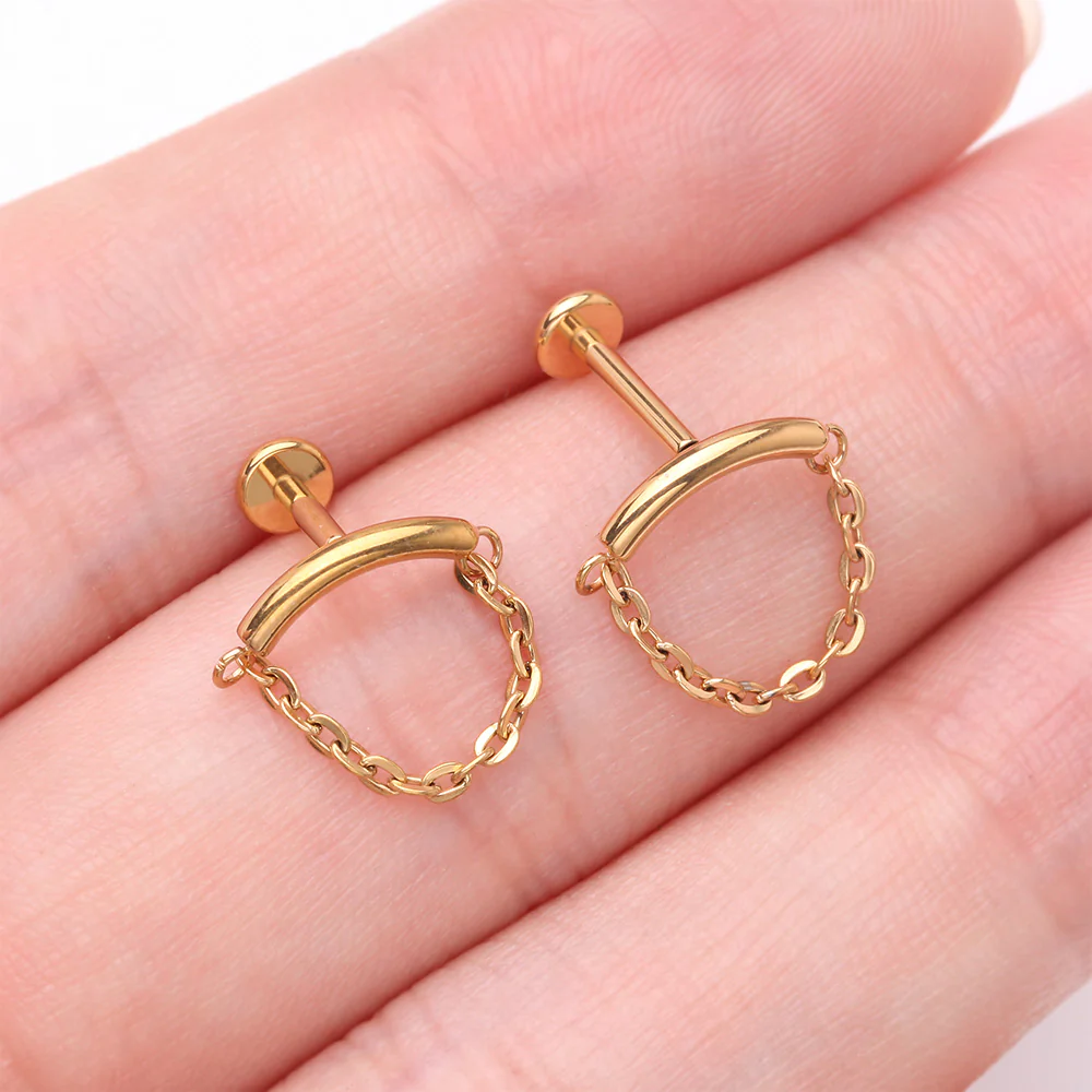Implant Grade Titanium Golden Modern Curve Chained Internally Threaded Labret - Image 4