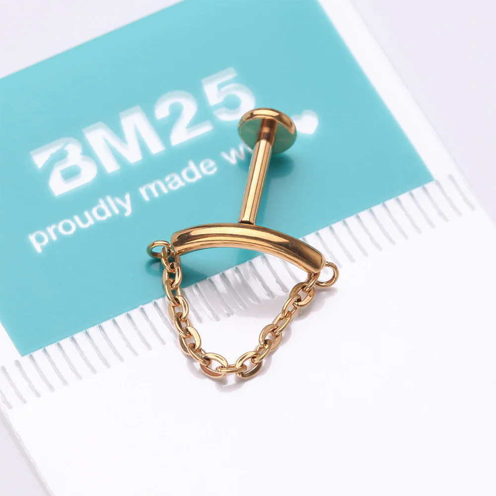 Implant Grade Titanium Golden Modern Curve Chained Internally Threaded Labret - Image 5