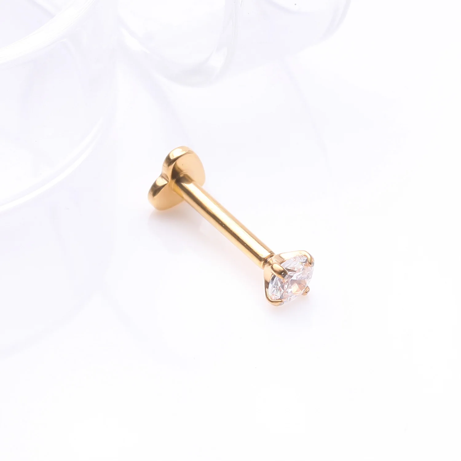 Implant Grade Titanium Golden Prong Gem Sparkle Internally Threaded Heart Back Labret - Image 2