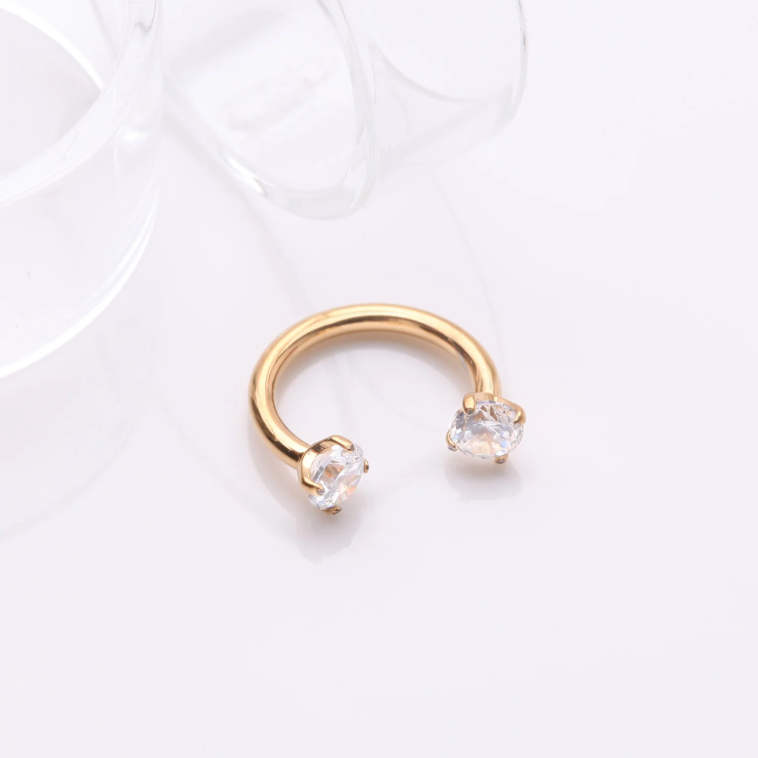 Implant Grade Titanium Golden Prong Gem Sparkle Internally Threaded Horseshoe Barbell - Image 2