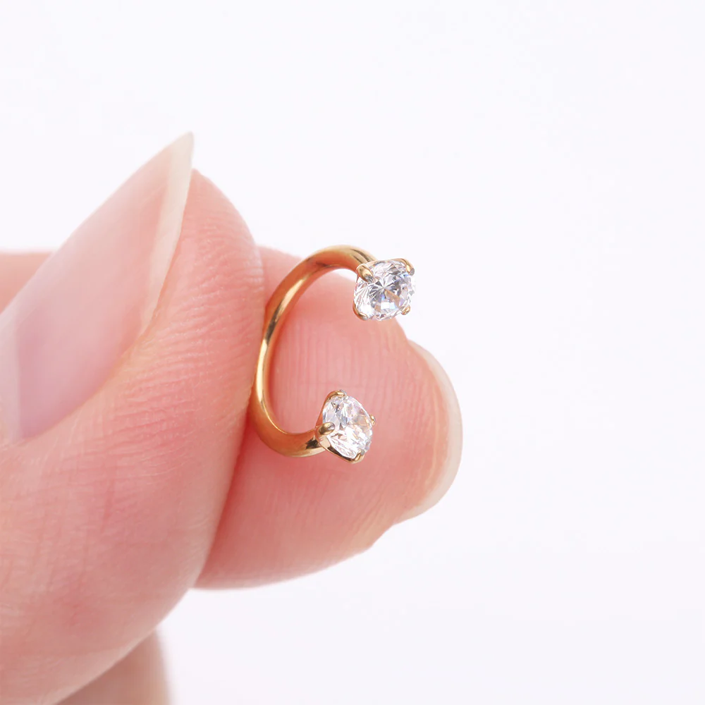 Implant Grade Titanium Golden Prong Gem Sparkle Internally Threaded Horseshoe Barbell - Image 3