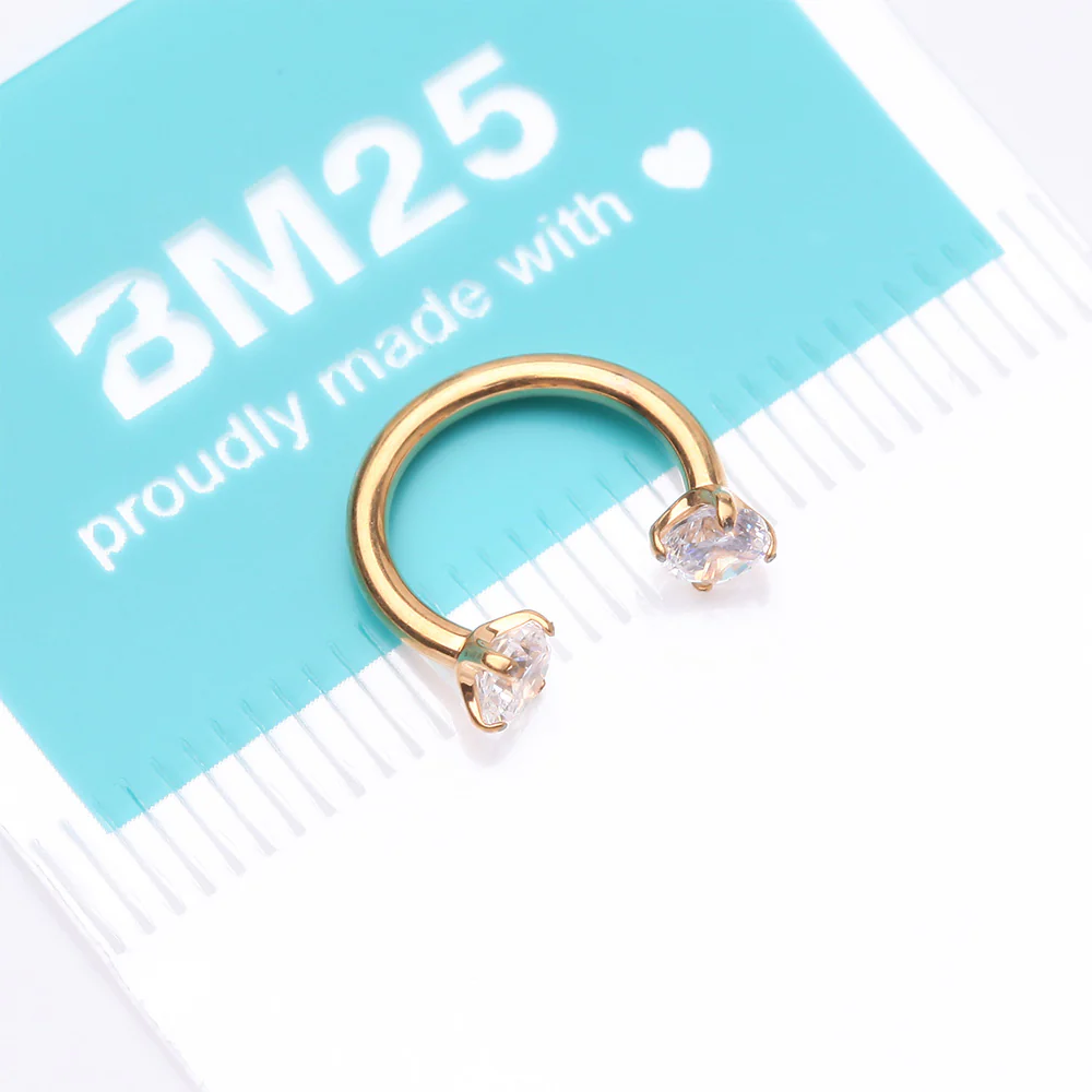 Implant Grade Titanium Golden Prong Gem Sparkle Internally Threaded Horseshoe Barbell - Image 5