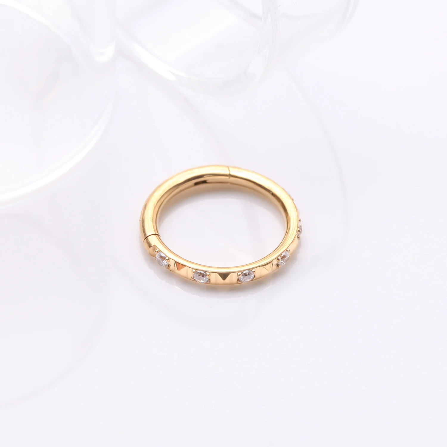 Implant Grade Titanium Golden Pyramid Sparkle Studded Geometric Seamless Clicker Hoop Ring - Image 2