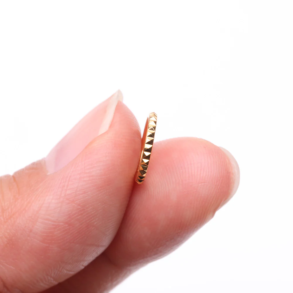 Implant Grade Titanium Golden Pyramid Studded Geometric Seamless Clicker Hoop Ring - Image 3