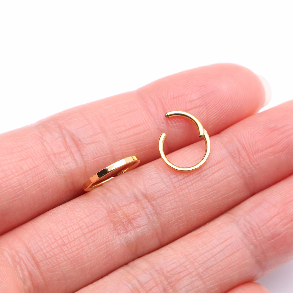 Implant Grade Titanium Golden Rigid Rectangle Faceted Clicker Hoop Ring - Image 3