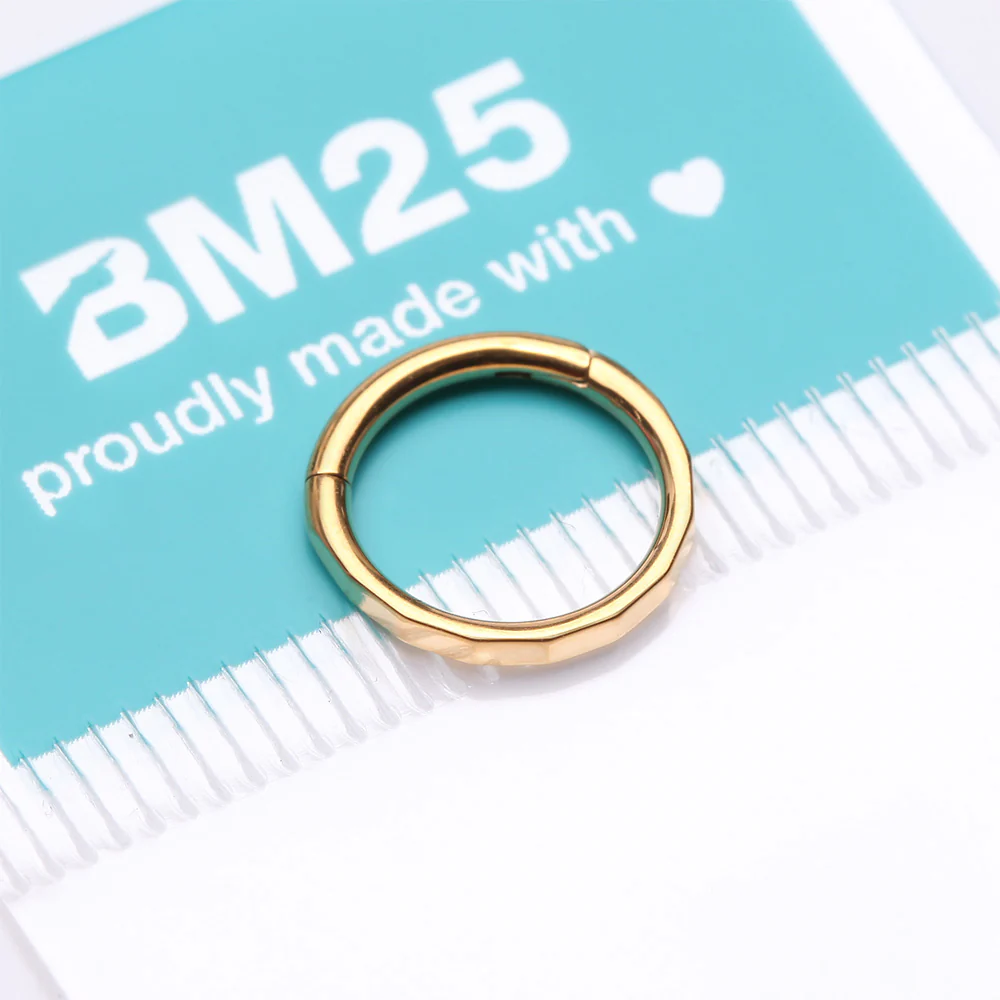 Implant Grade Titanium Golden Rigid Rectangle Faceted Clicker Hoop Ring - Image 4
