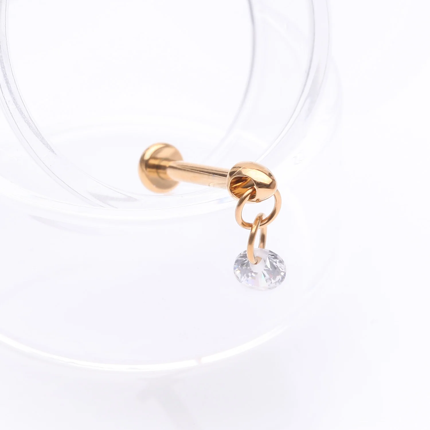 Implant Grade Titanium Golden Simple Sparkle Dangle Internally Threaded Labret - Image 2