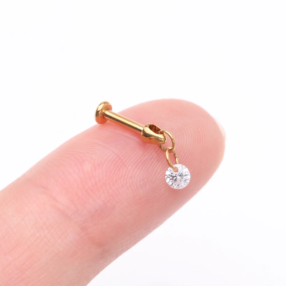 Implant Grade Titanium Golden Simple Sparkle Dangle Internally Threaded Labret - Image 3