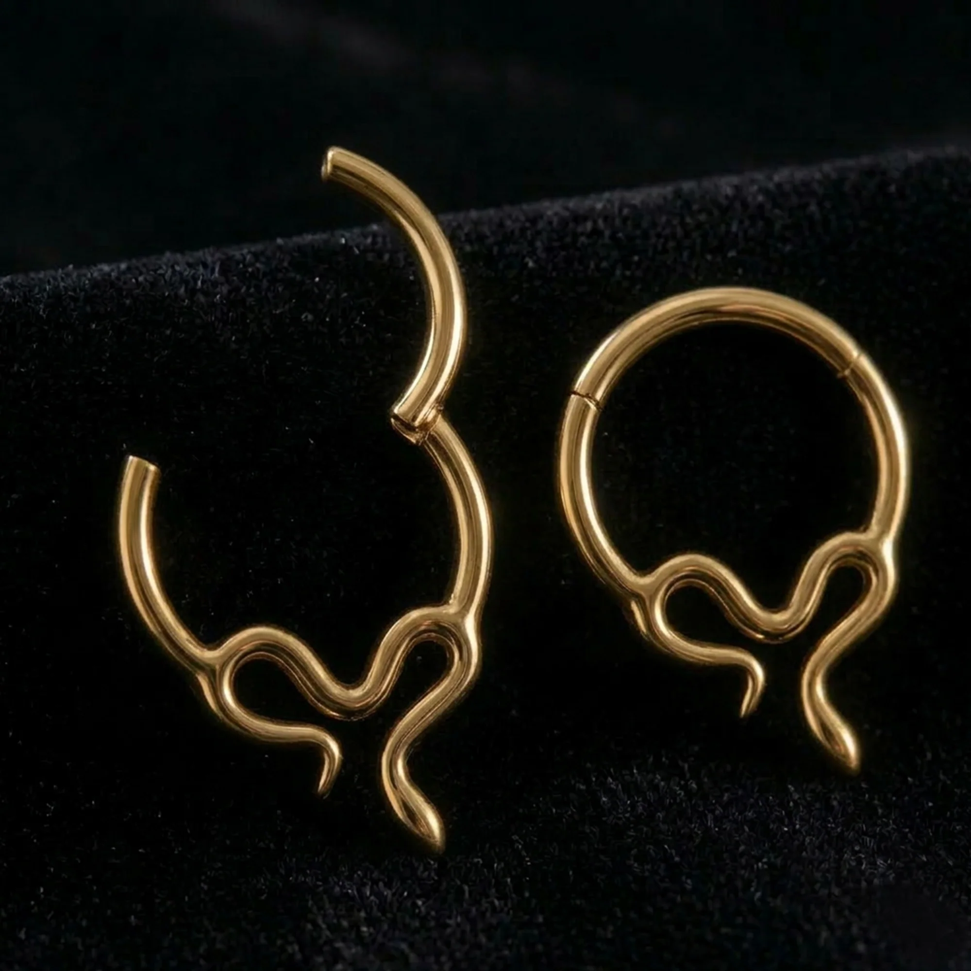 Implant Grade Titanium Golden Slithering Snake Clicker Hoop Ring - Image 3