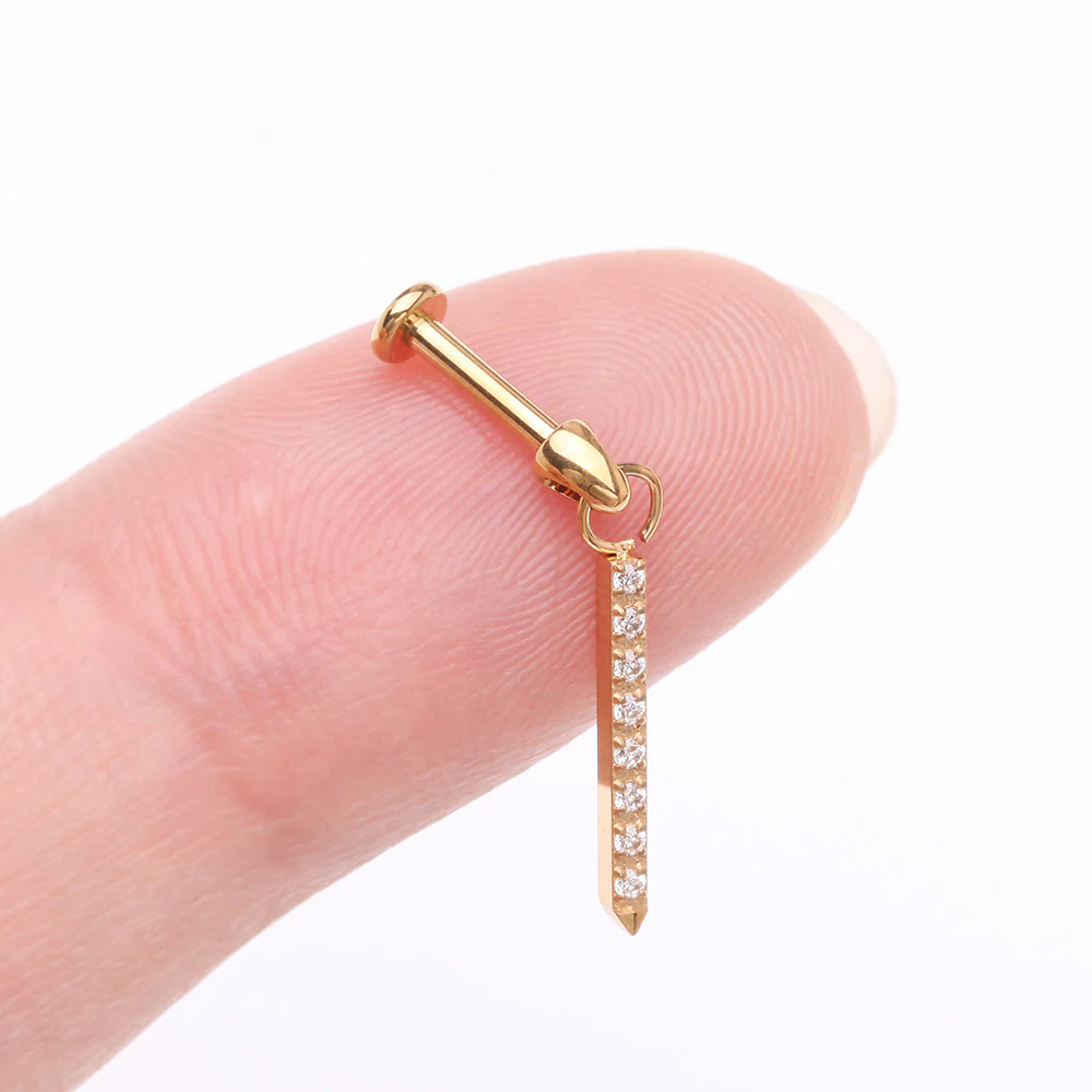Implant Grade Titanium Golden Sparkle Bar Dangle Internally Threaded Labret - Image 3