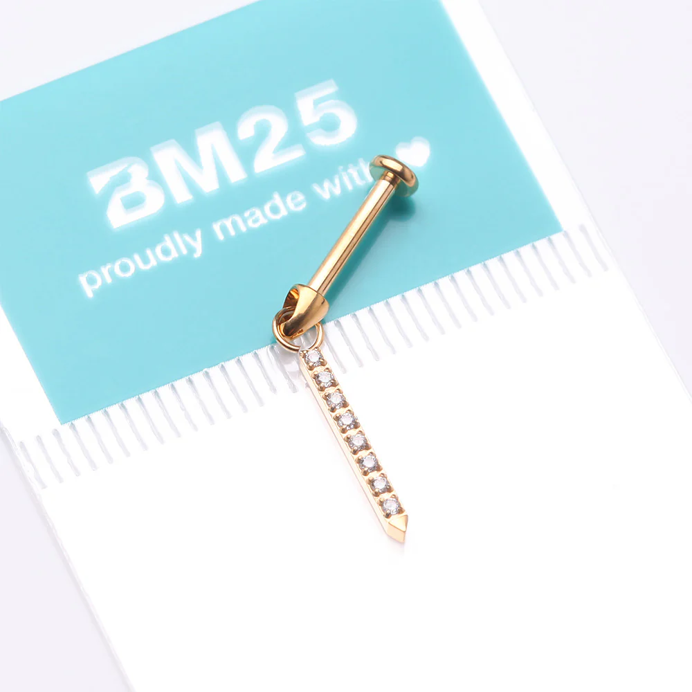 Implant Grade Titanium Golden Sparkle Bar Dangle Internally Threaded Labret - Image 5