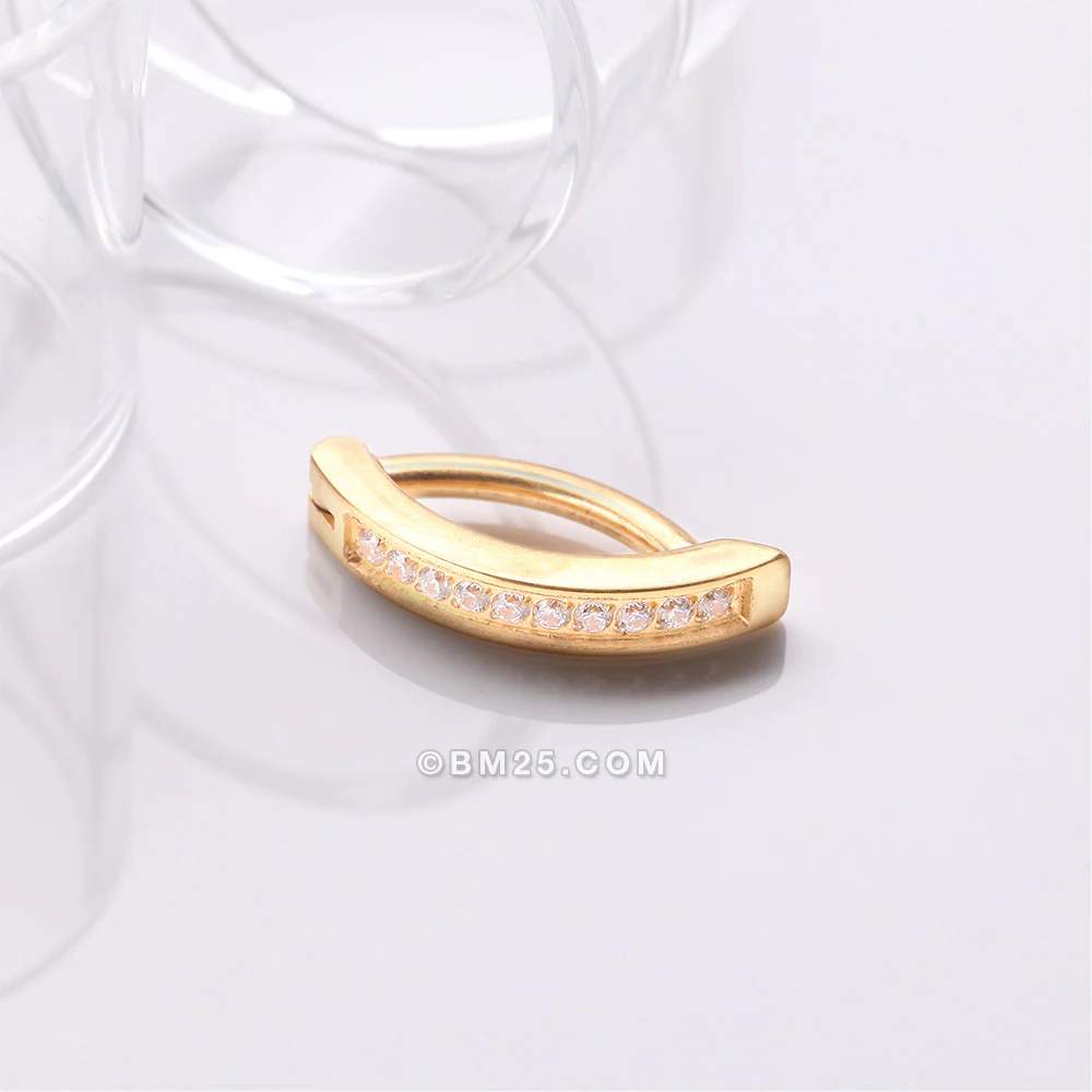 Implant Grade Titanium Golden Sparkle Gem Lined Minimalist Curved Bar Belly Clicker - Image 3