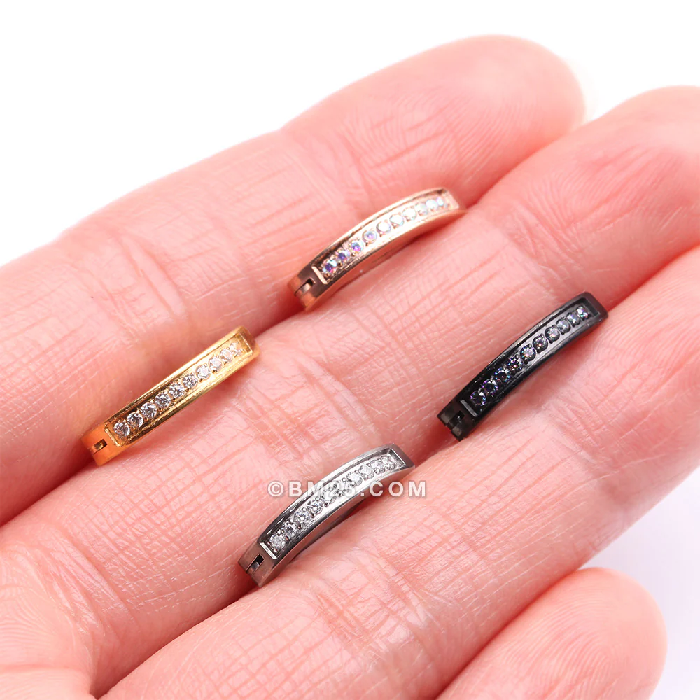 Implant Grade Titanium Golden Sparkle Gem Lined Minimalist Curved Bar Belly Clicker - Image 4