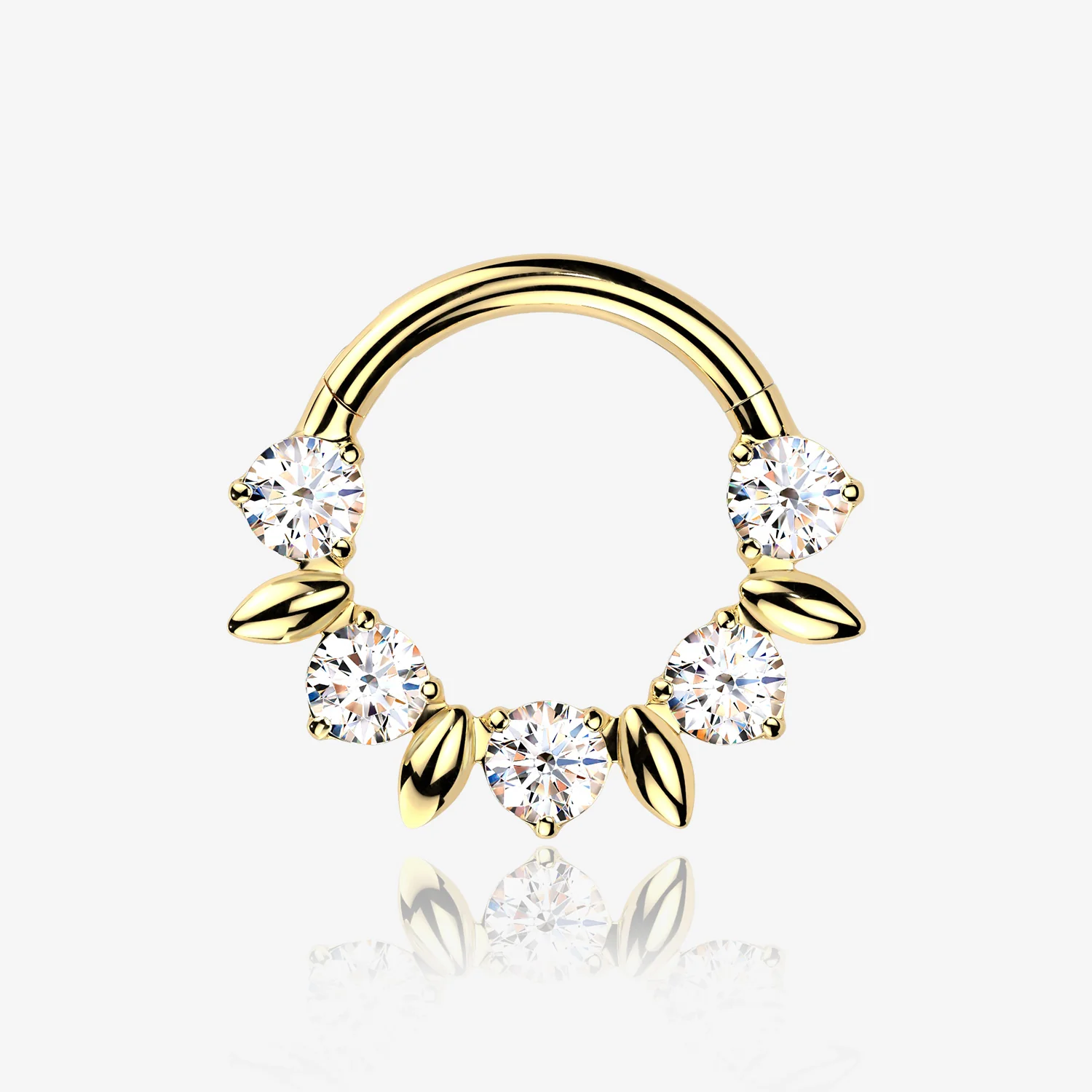 Implant Grade Titanium Golden Sparkle Royal Floral Clicker Hoop Ring