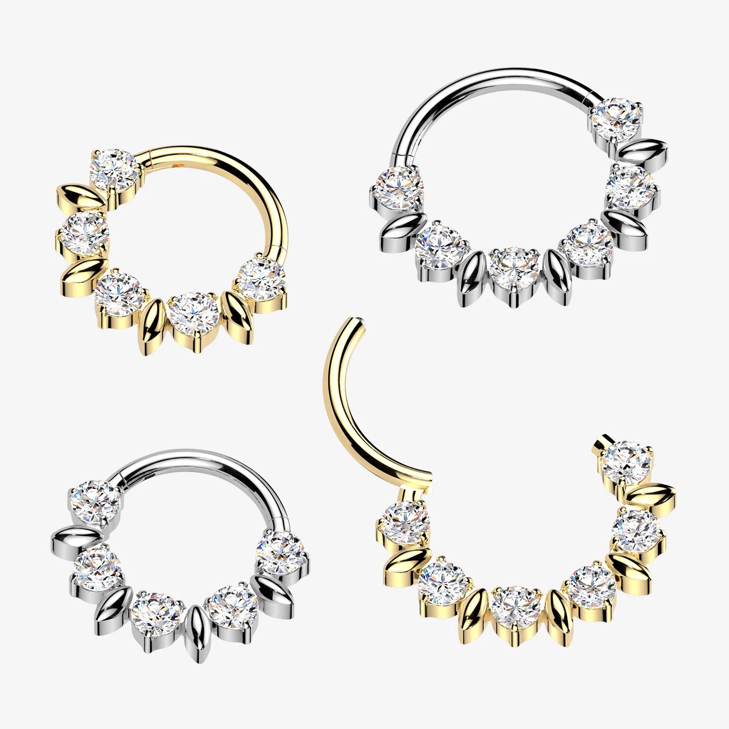 Implant Grade Titanium Golden Sparkle Royal Floral Clicker Hoop Ring - Image 2