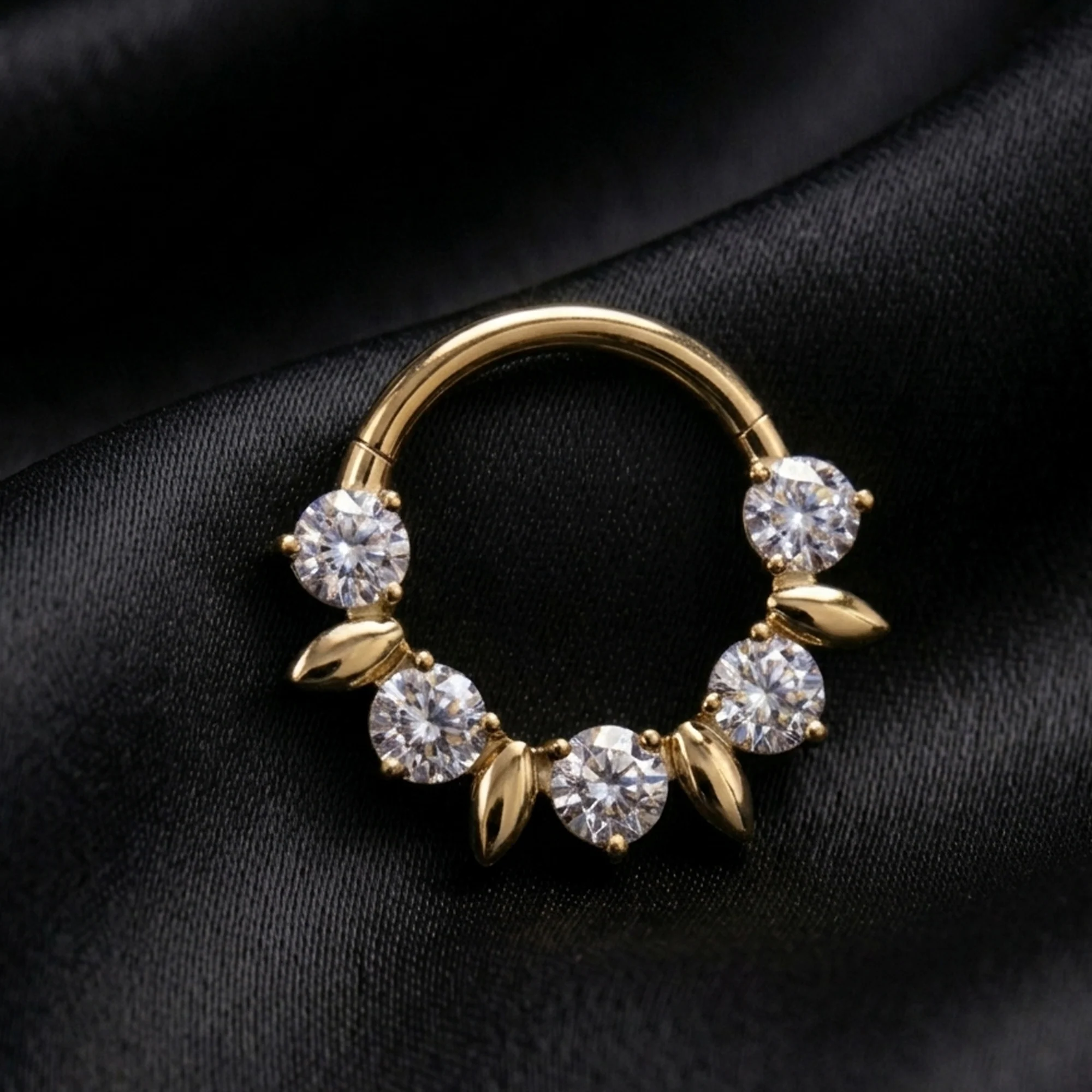 Implant Grade Titanium Golden Sparkle Royal Floral Clicker Hoop Ring - Image 3