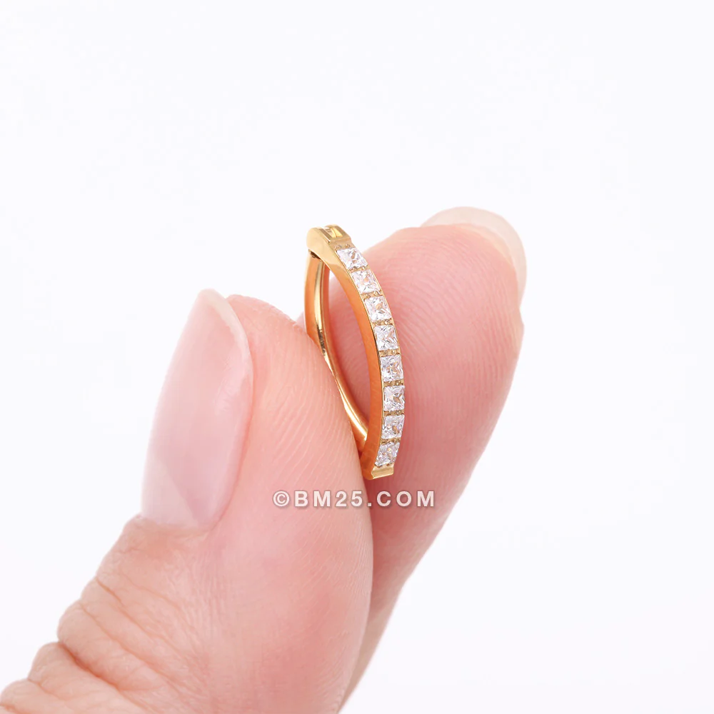 Implant Grade Titanium Golden Square Gem Lined Minimalist Curved Bar Belly Clicker - Image 3