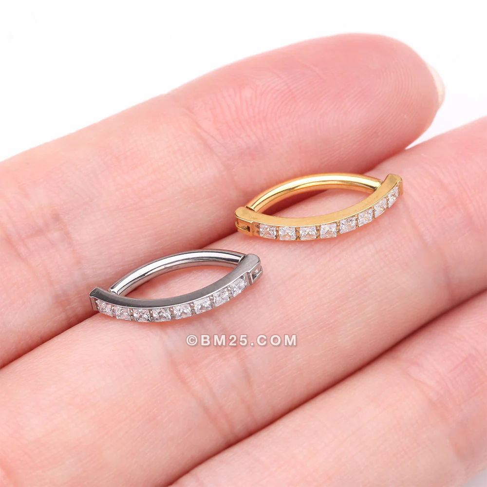 Implant Grade Titanium Golden Square Gem Lined Minimalist Curved Bar Belly Clicker - Image 4