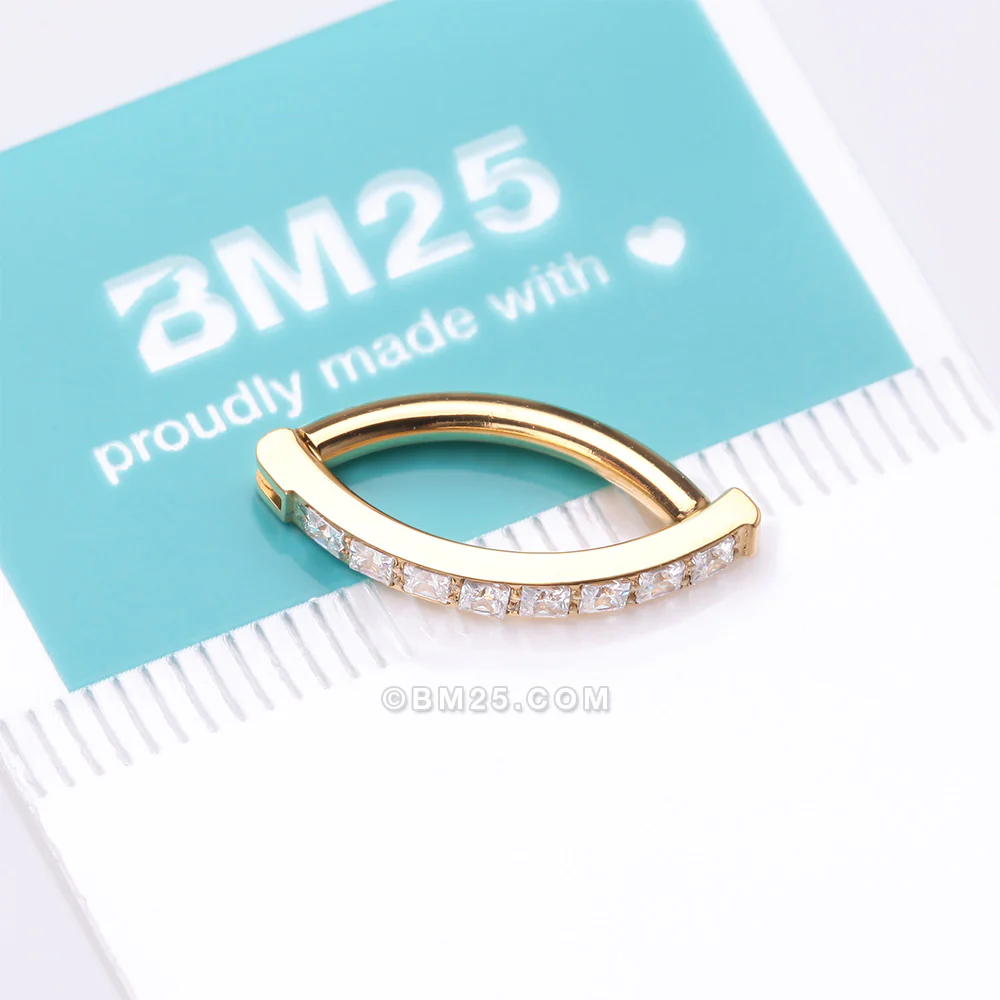 Implant Grade Titanium Golden Square Gem Lined Minimalist Curved Bar Belly Clicker - Image 5