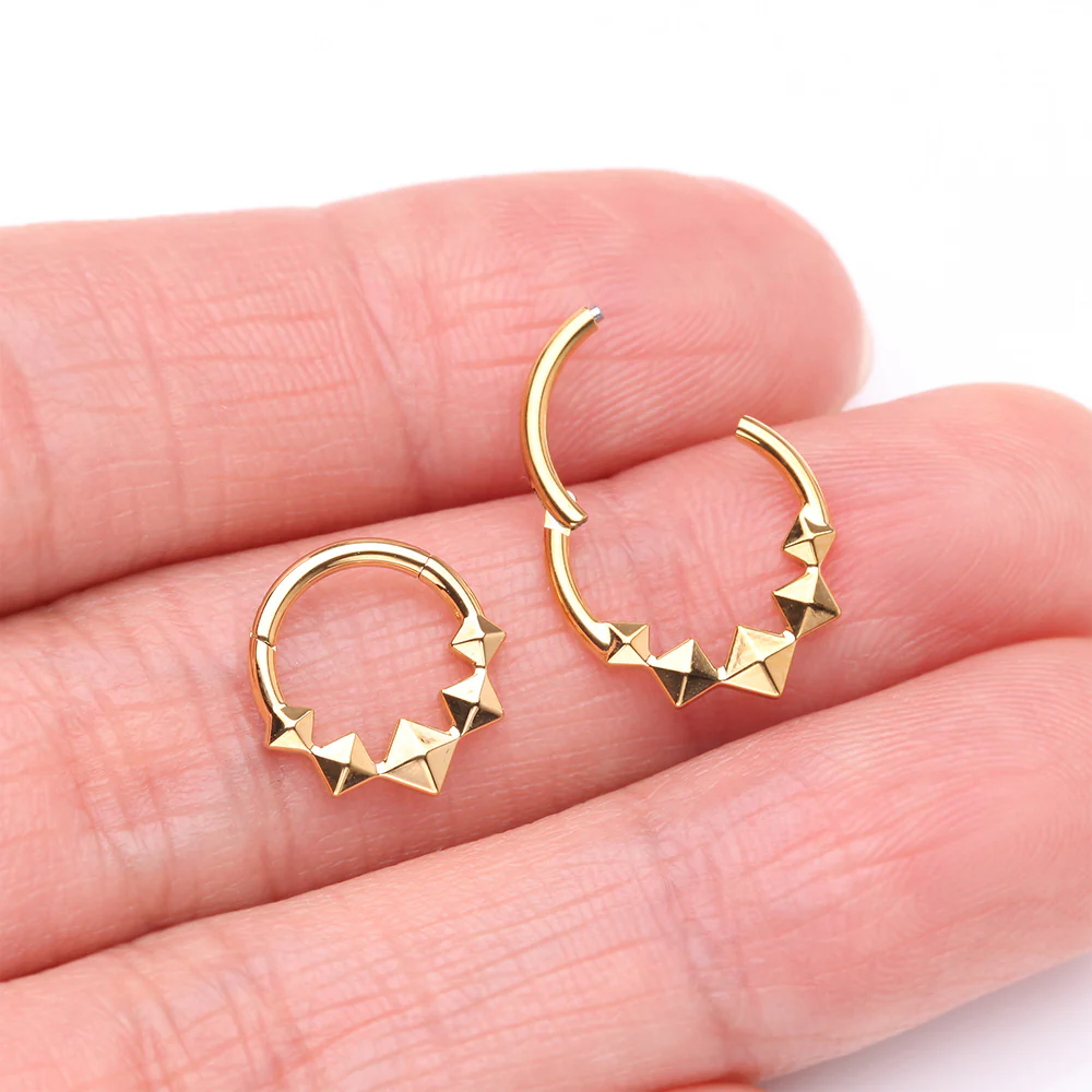 Implant Grade Titanium Golden Square Pyramid Prism Cascade Clicker Hoop Ring - Image 4