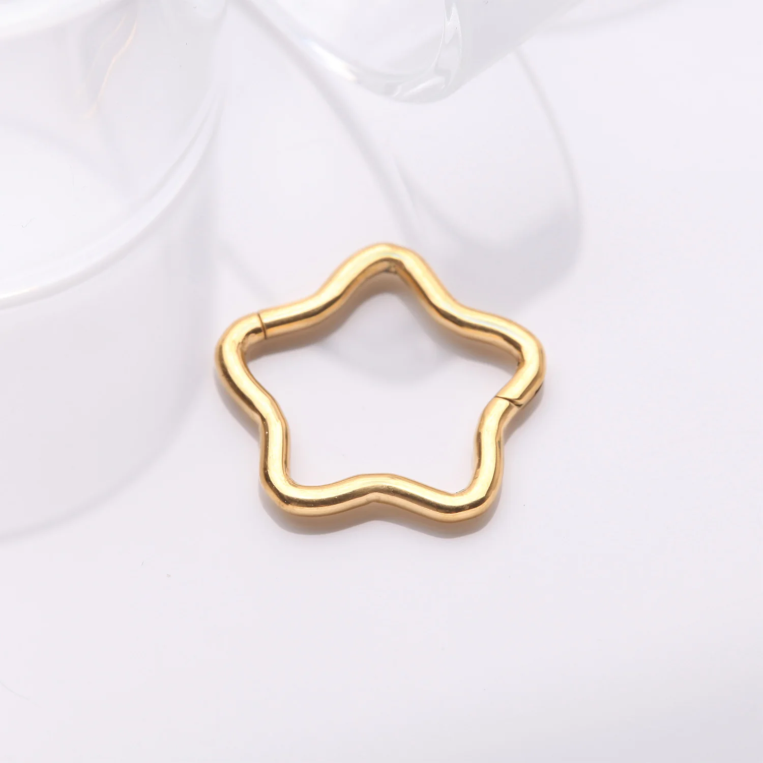 Implant Grade Titanium Golden Star Basic Geometric Clicker Hoop Ring - Image 2