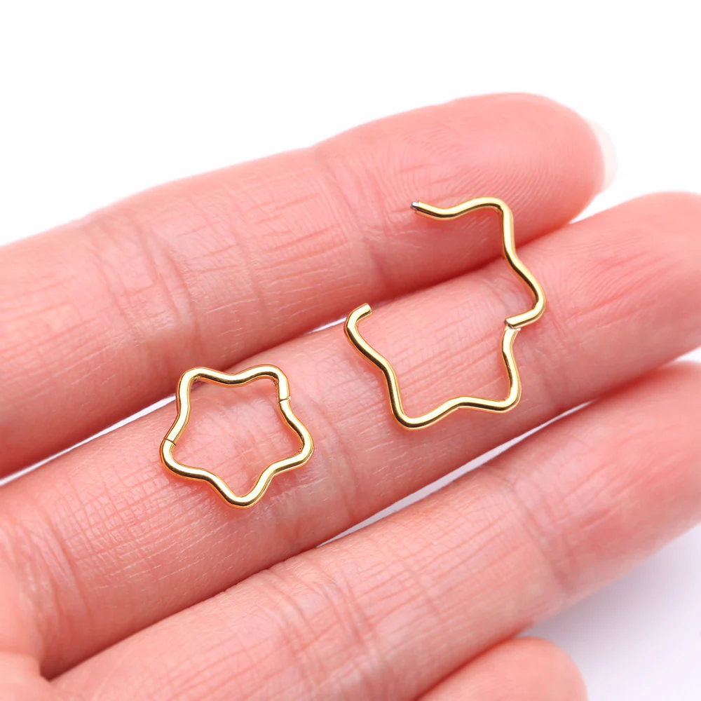 Implant Grade Titanium Golden Star Basic Geometric Clicker Hoop Ring - Image 3