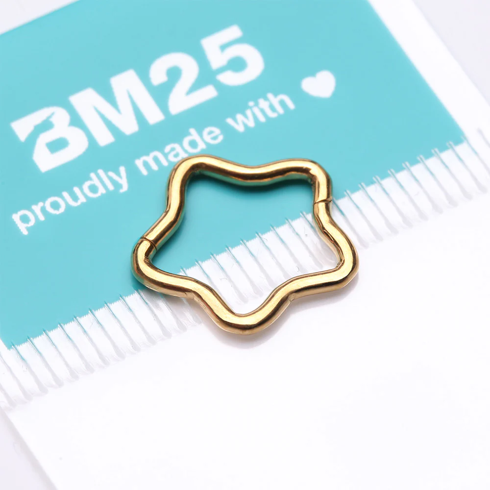 Implant Grade Titanium Golden Star Basic Geometric Clicker Hoop Ring - Image 4