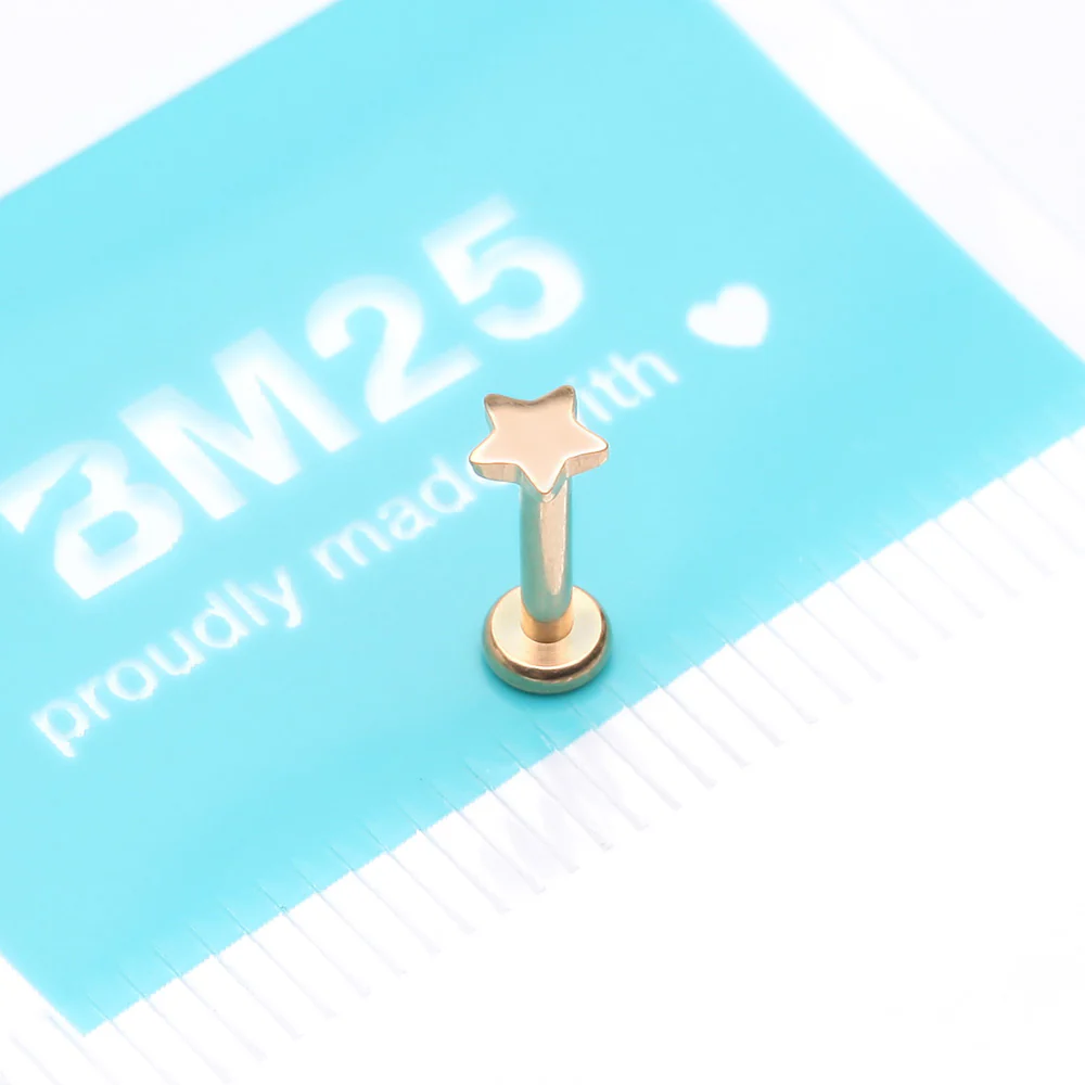 Implant Grade Titanium Golden Star Top Internally Threaded Flat Back Stud Labret - Image 4